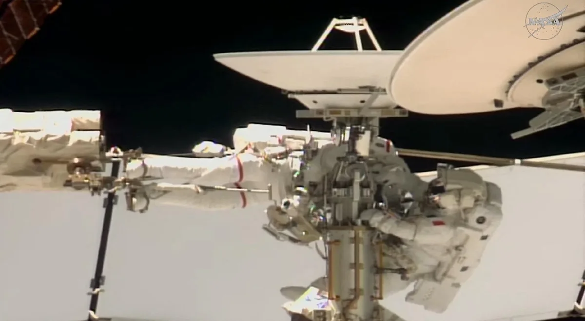 NASA, ESA astronauts conduct spacewalk to replace ISS antenna