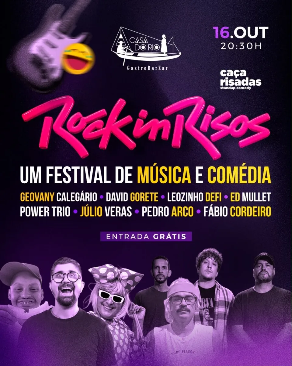 Rock in Risos reúne música e stand-up comedy na Casa do Rio nesta sexta-feira