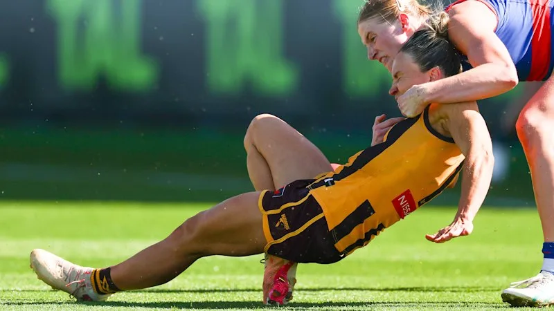 AFLW round five: Play held up as Hawks star suffers a serious knee injury