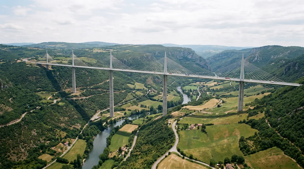 Sete pilares sustentam uma estrada de 2,46 km sobre este vale francês, e um deles transforma a ponte em uma estrutura mais alta que a Torre Eiffel