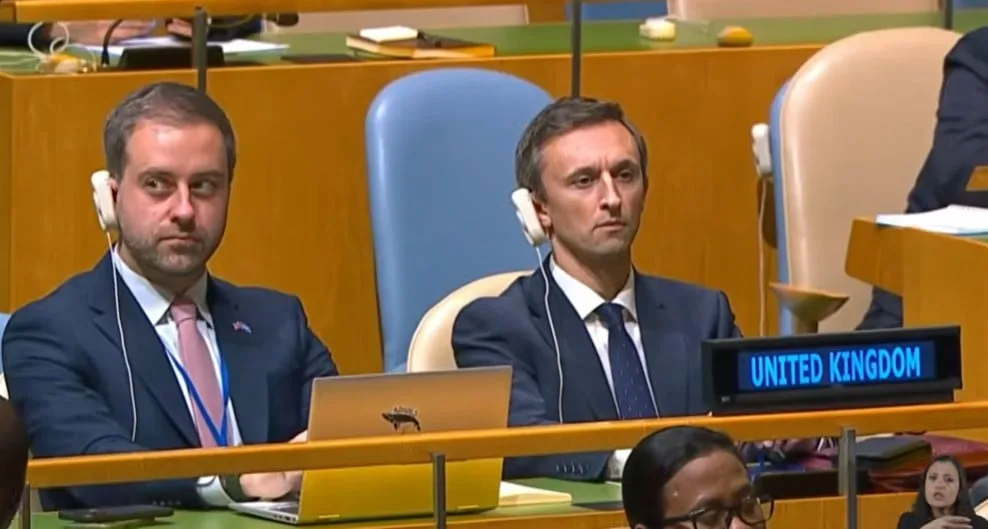 La reacción de la misión diplomática de Reino Unido durante el discurso de Milei en la ONU