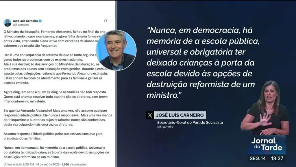 Secretário-Geral do PS acusa ministro da Educação de ter opções de destruição reformista