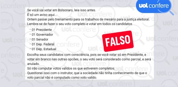 É falso que votar apenas para presidente anula voto