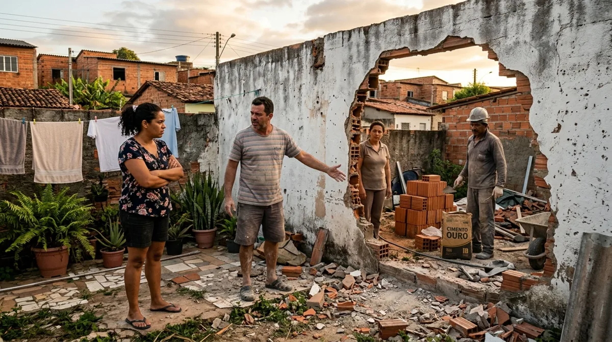 Casal passa alguns dias fora e, ao retornar, encontra passagem aberta no muro pelo vizinho para facilitar uma obra, ele afirma que precisava acessar o terreno