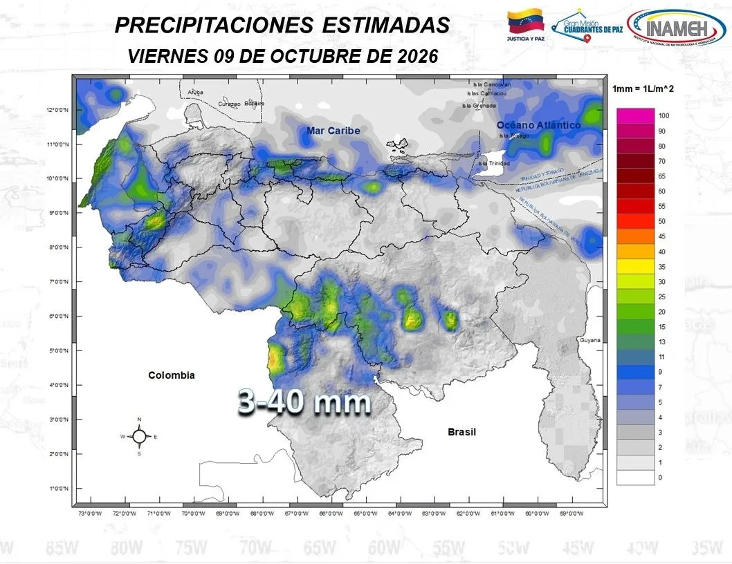 ¡Pendientes! Inameh alertó sobre lluvias en estas regiones de Venezuela este #9Oct