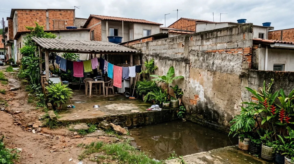 Morador eleva o nível do quintal para evitar enchentes, e vizinho descobre que a água passou a ficar represada contra seu muro e, com o passar do tempo, inclinou a parede