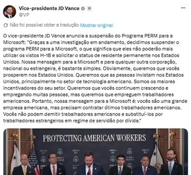 Trabalhar nos EUA vai ficar mais difícil: Trump restringe Microsoft e outras big techs de contratarem estrangeiros