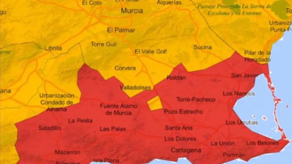 La Aemet activa la alerta roja en Murcia por lluvias y tormentas