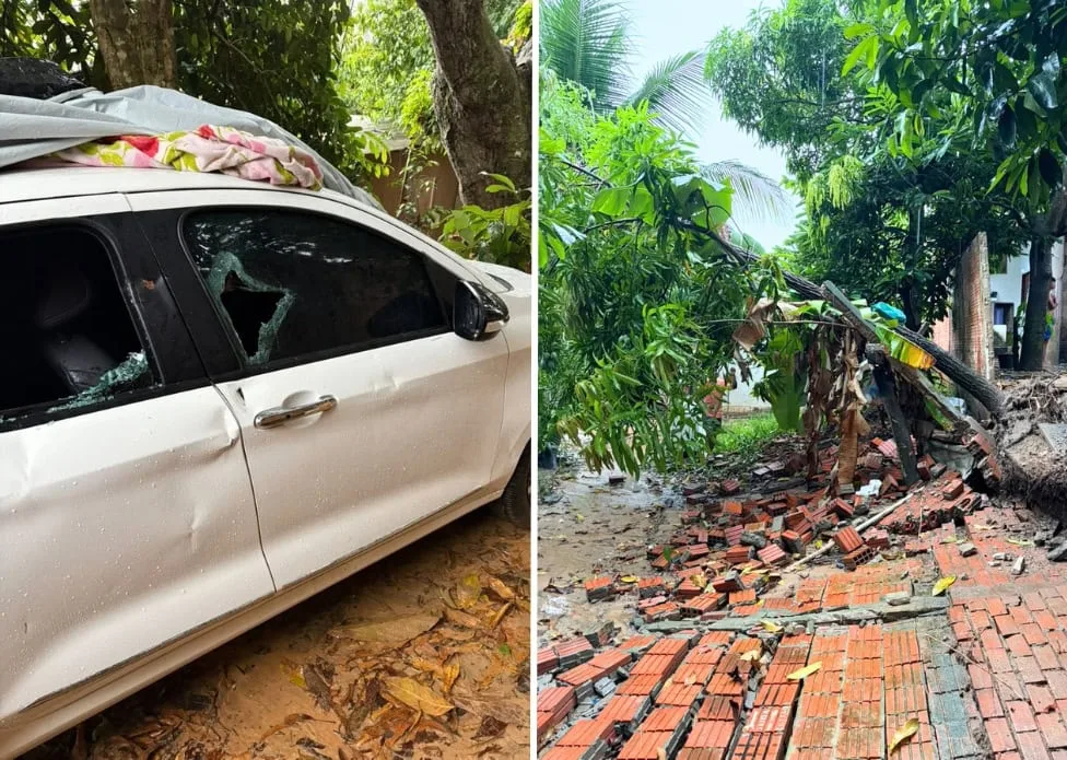 Chuva provoca desmoronamento de muro que atinge carro em Cruzeiro do Sul