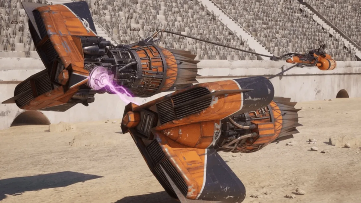 Sebulba se moque d’Anakin dans Star Wars: Galactic Racer… sans savoir qu’il parle de Dark Vador