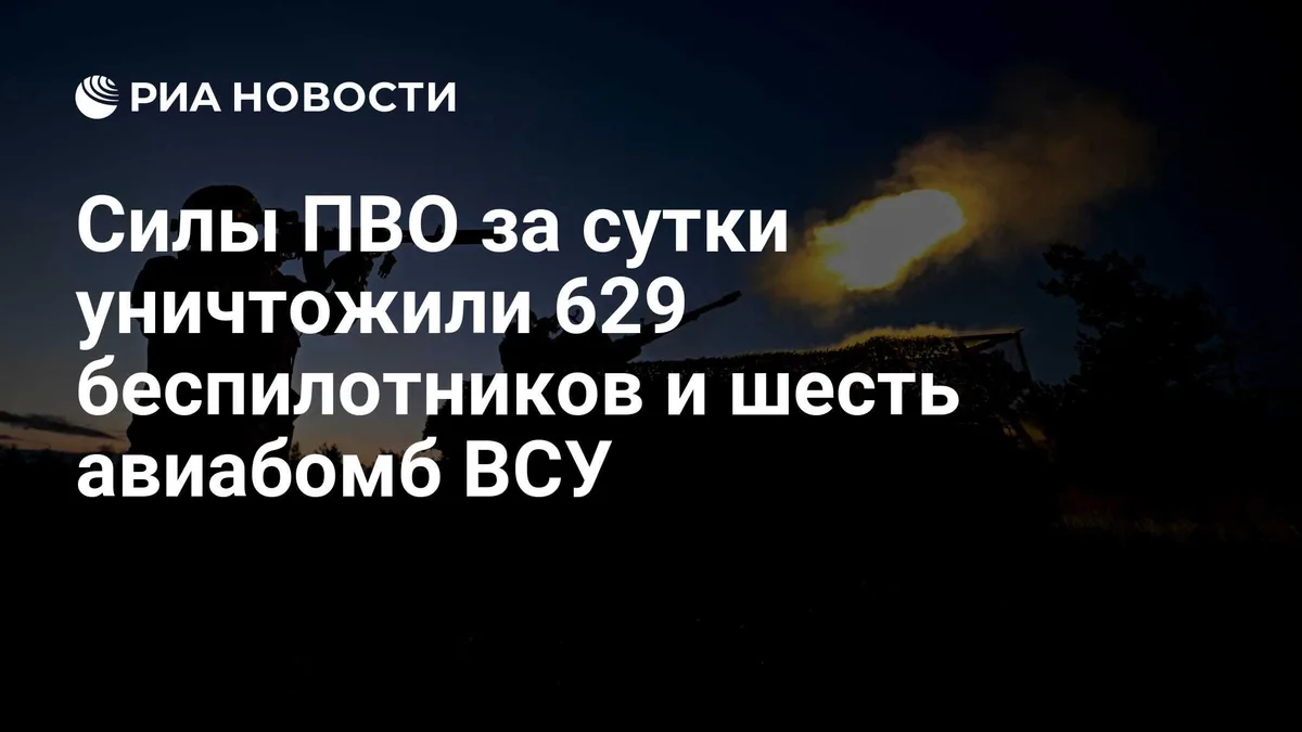 Силы ПВО за сутки уничтожили 629 беспилотников и шесть авиабомб ВСУ