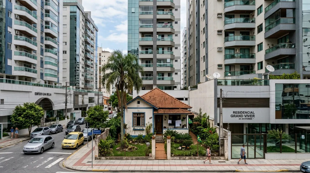 Senhor que morava em residência durante décadas se recusa a vender imóvel para construtora por R$ 500 mil para construção de condomínio de luxo, construtora compra todos os imóveis ao redor e cerca residência do homem com prédios altos