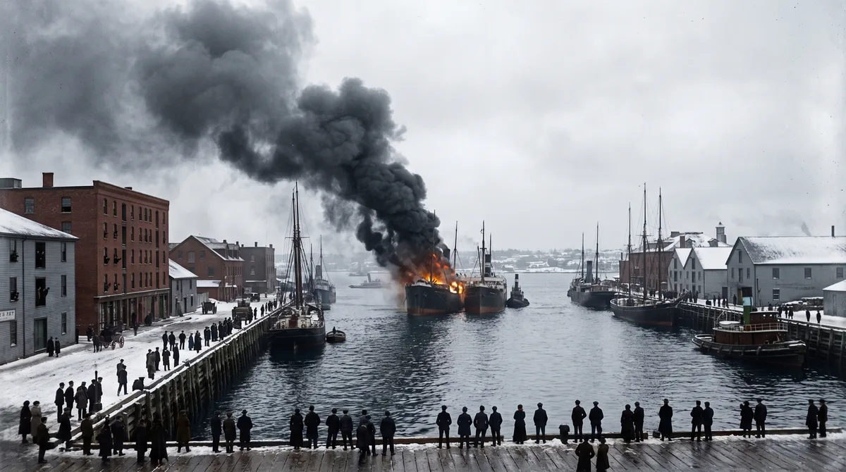 Dois navios colidiram no porto de Halifax em 1917 e um deles carregava explosivos de guerra, provocando uma detonação que matou mais de 1.700 pessoas, feriu pelo menos 9 mil e lançou destroços por 8 quilômetros