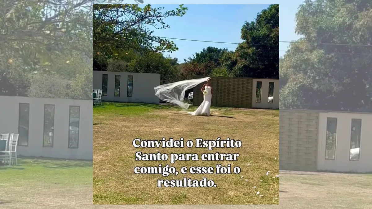 Noiva capixaba viraliza após véu “voar” durante entrada no casamento: “Sensação inexplicável”