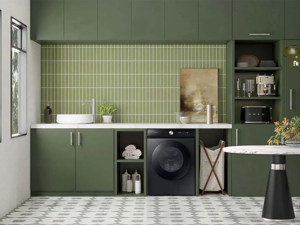 Lavasecadora Samsung compacta con inteligecia artificial. Tiene Wi-Fi y acceso a SmartThings