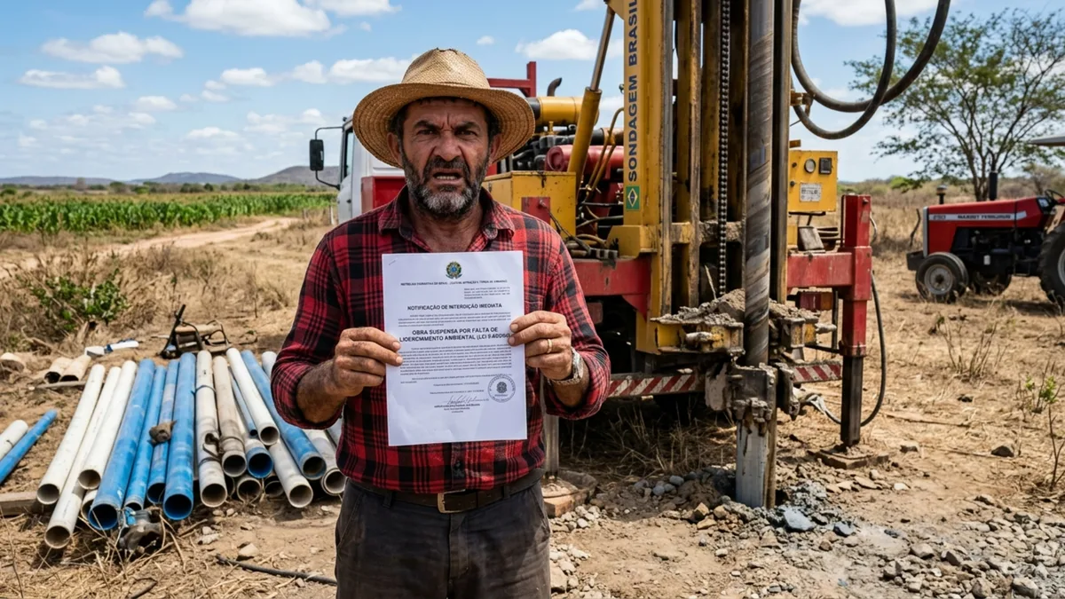Agricultor gasta R$ 28 mil para perfurar poço de 42 metros dentro da própria fazenda e recebe ordem para interromper a retirada de água