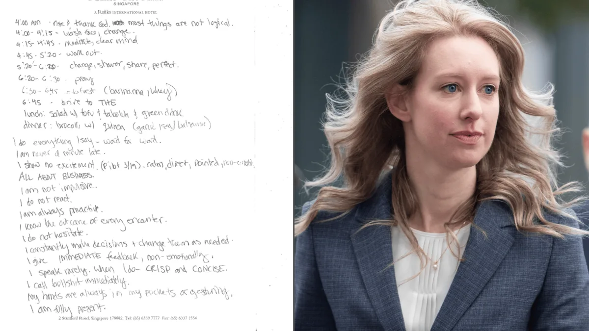 Elizabeth Holmes’ handwritten note says a lot about how she believed she had to present herself as a CEO