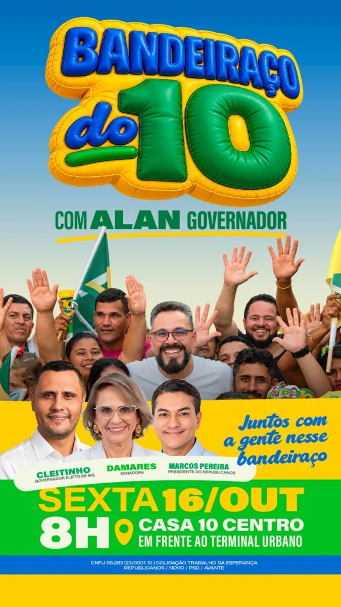 Bandeiraço terá Cleitinho, Damares e presidente nacional do Republicanos em Rio Branco