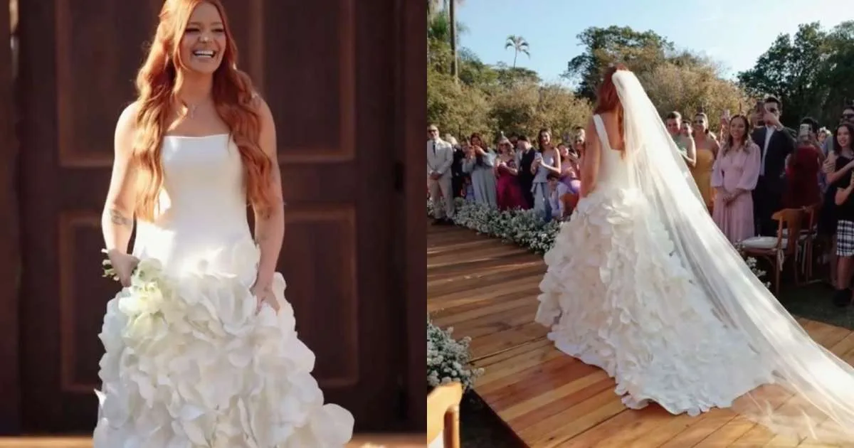 6 meses para ficar pronto e sem última prova: feito à mão, vestido de noiva de Viih Tube que emocionou Eliezer em casamento tem saia 'de cair o queixo', segundo estilista