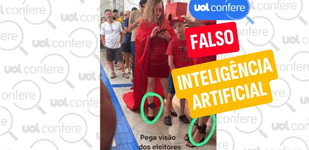 Imagem de eleitores do PT usando tornozeleira eletrônica ao votar é falsa