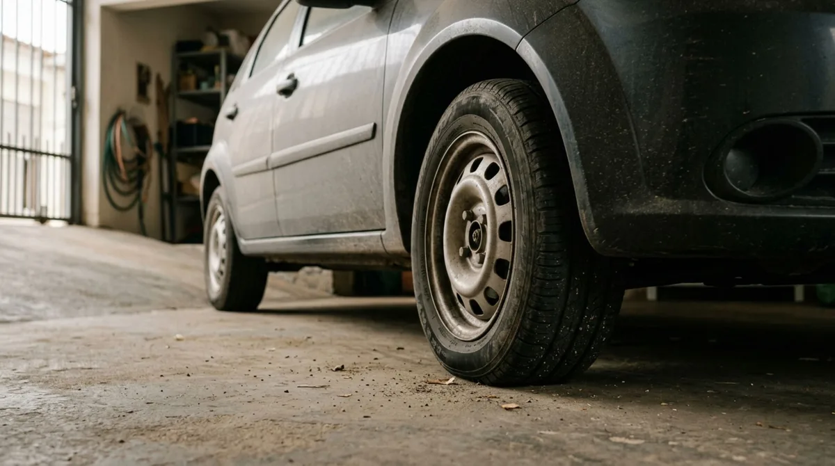 Motorista deixa o carro parado por várias semanas, consegue ligar normalmente e descobre poucos quilômetros depois que um dos pneus ficou deformado temporariamente