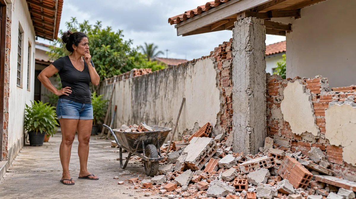 Mulher compra casa antiga, derruba o muro para ampliar a garagem e descobre durante a obra que uma coluna que parecia ser sua também sustentava parte do telhado do vizinho