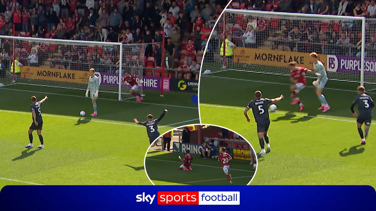Caught napping! Crewe player HIDES before pouncing for cheeky goal