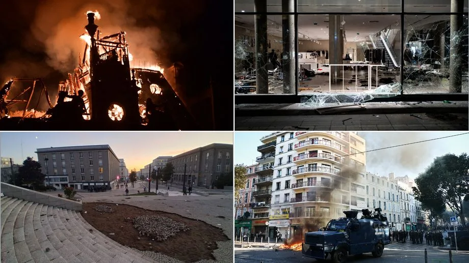 EN IMAGES - Bâtiments incendiés, commerces pillés : d'importants dégâts partout en France en marge des manifestations