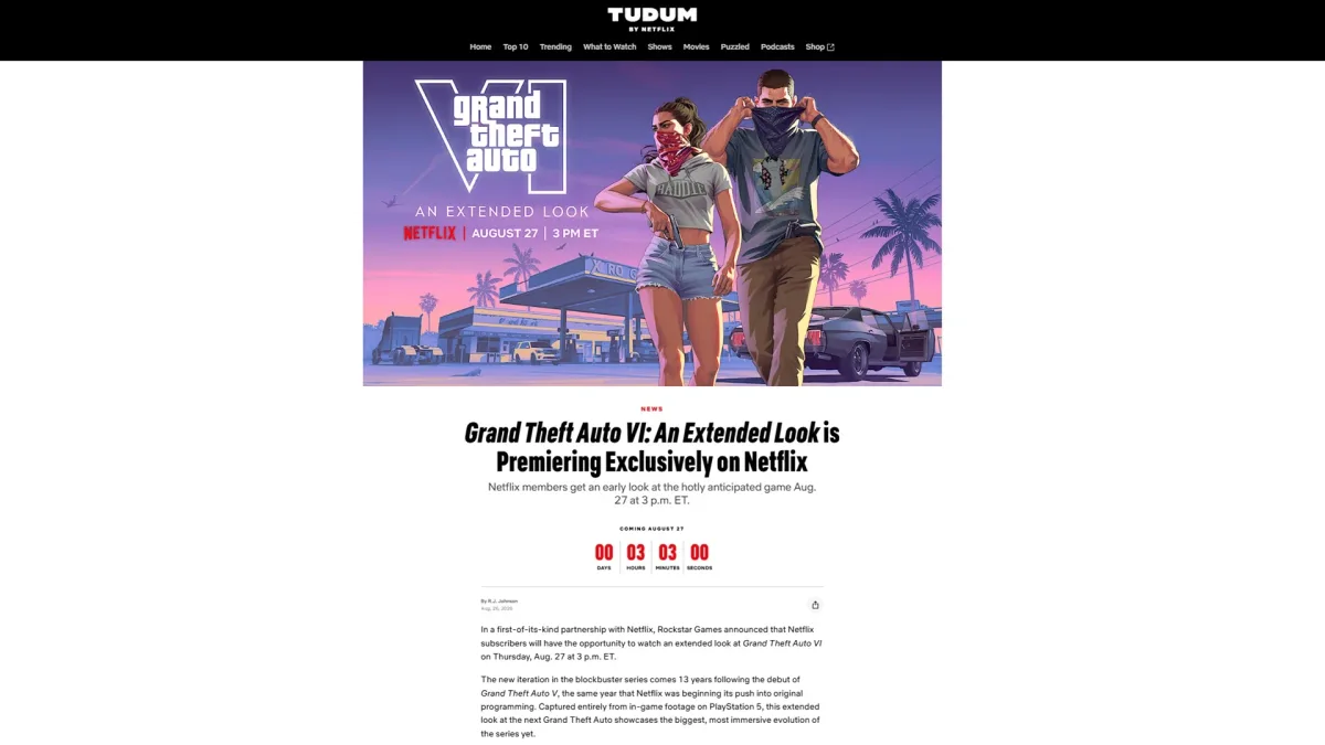 Revelação de GTA 6 na Netflix foi toda capturada no PlayStation 5
