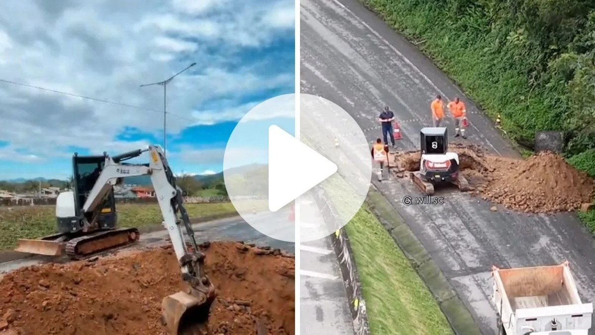 VÍDEO: Cratera se forma e interdita acesso da BR-101 ao Beto Carrero World após fortes chuvas em SC