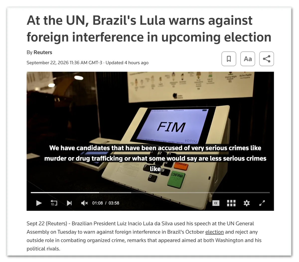 Imprensa internacional destaca discurso de Lula na ONU
