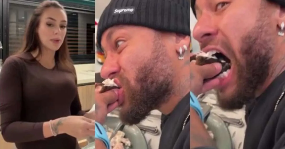 Neymar prova comida feita por Bruna Biancardi e é sincerão: 'Meio duro'