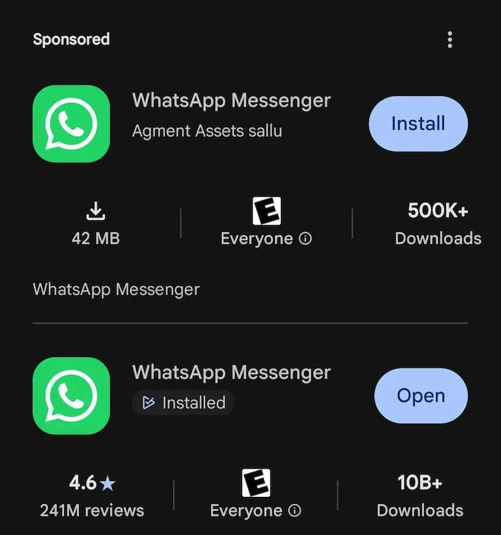 WhatsApp falso aparece no topo de buscas da Play Store com 500 mil downloads