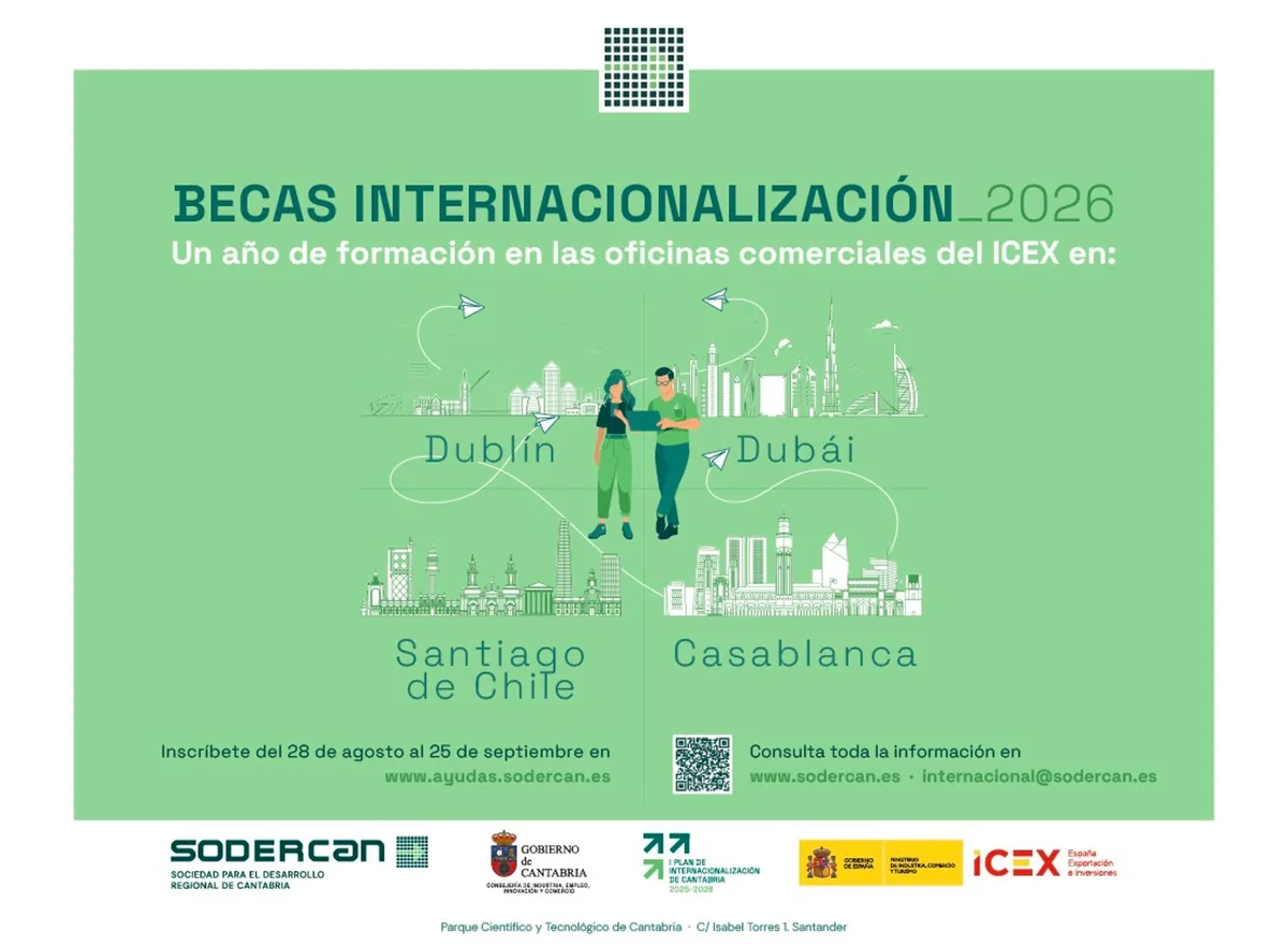Convocadas las becas de comercio exterior de SODERCAN, con destinos en Dubái, Dublín, Casablanca y Santiago de Chile