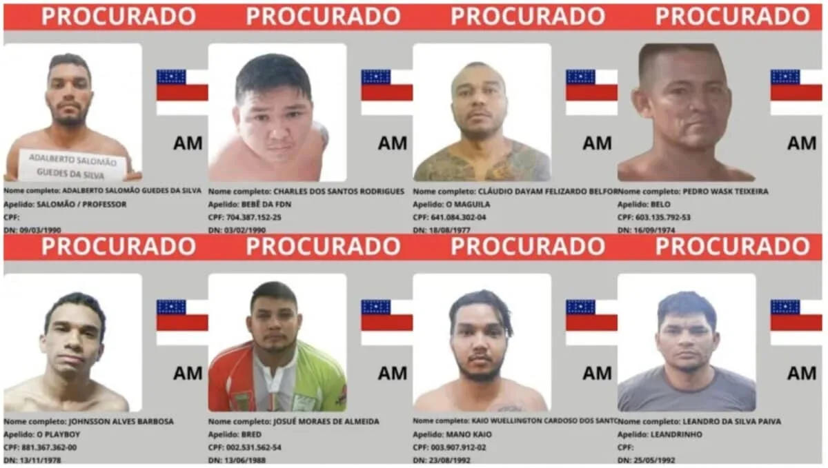 MJSP divulga lista dos oito criminosos mais procurados do Amazonas