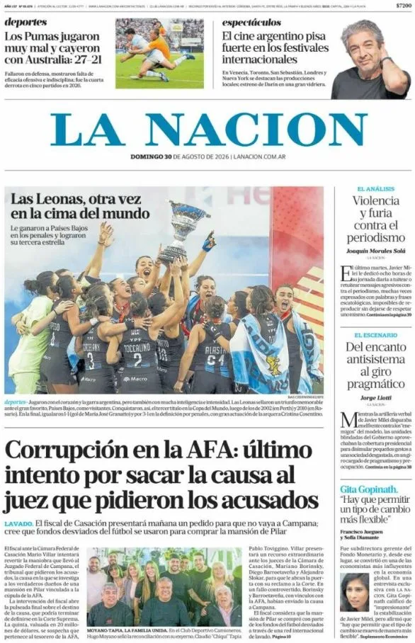 Portadas latinoamericanas de este domingo 30 de agosto de 2026