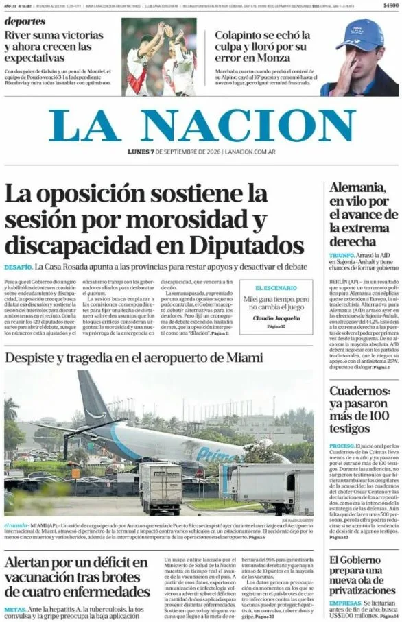 Portadas latinoamericanas de este lunes 7 de septiembre de 2026