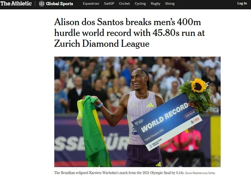 Imprensa internacional repercute quebra de recorde mundial por Alison dos Santos