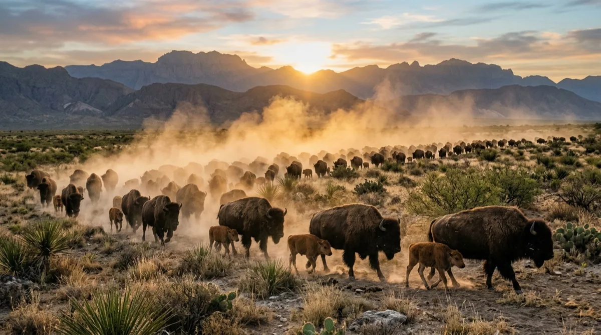 Após mais de 200 anos, bisões voltam ao deserto. Cascos, esterco e sementes carregadas no pelo ajudam na regeneração natural do ecossistema