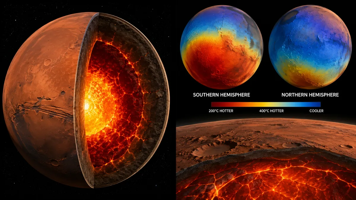 Scientists find Mars' southern interior is 200-400°C hotter than its northern half