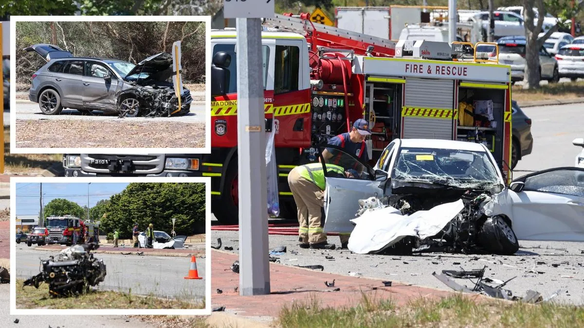 South Street crash: Man fighting for life after police car slams into vehicle in Leeming as pursuit goes wrong
