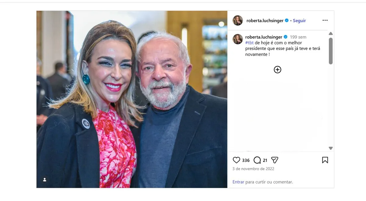 Lula diz que não conhece Roberta Luchsinger, mas fotos mostram os dois juntos