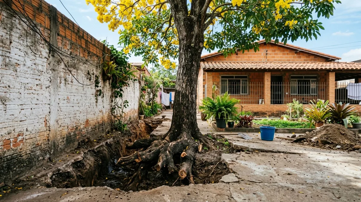 Casal volta de viagem e encontra ipê-amarelo danificado durante escavação ao lado do muro, ele pede avaliação para saber se a árvore ainda pode sobreviver