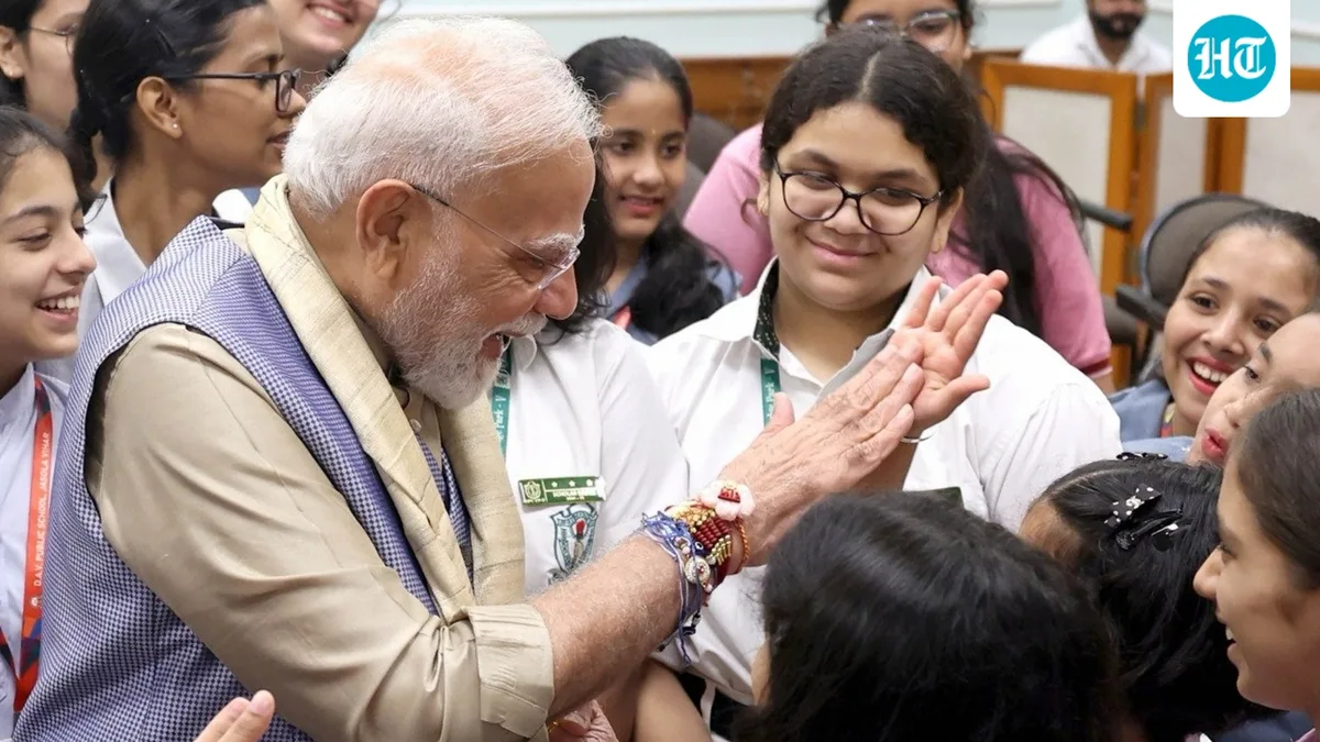 'High-fives, smiles and more': PM Modi celebrates Raksha Bandhan with school children