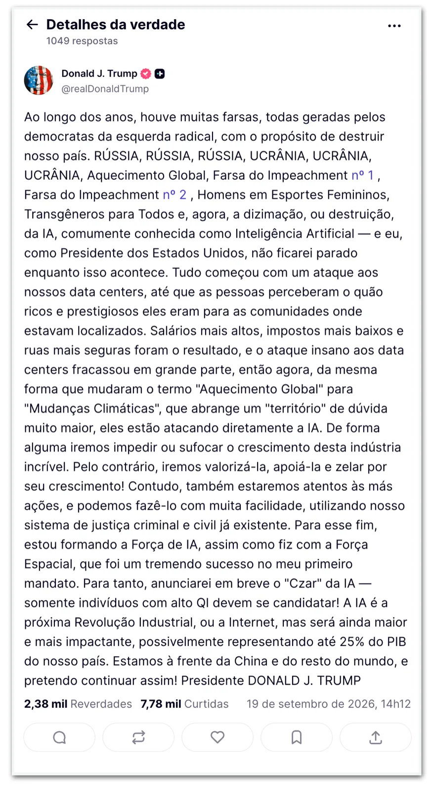 Trump anuncia “czar da IA” e promete não frear setor