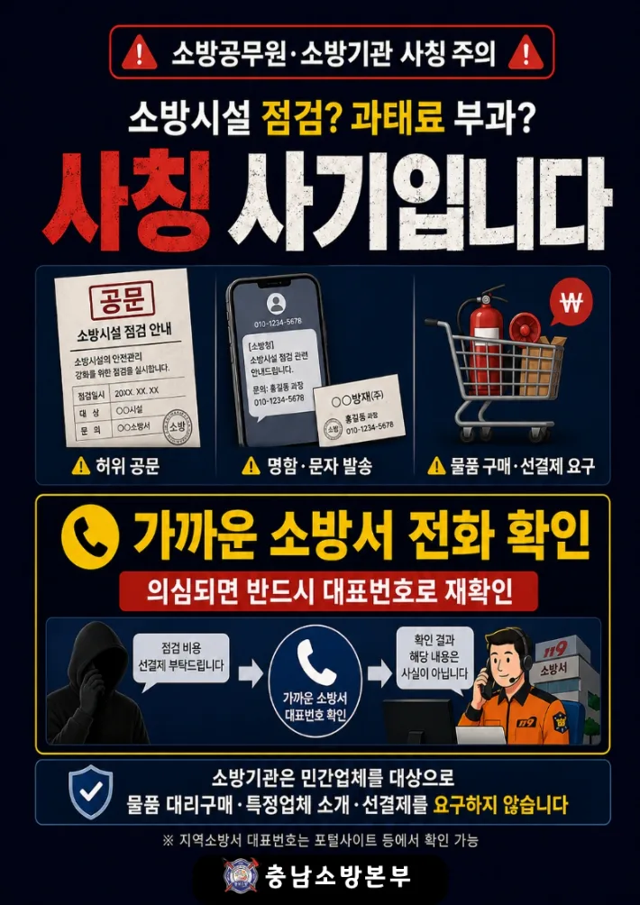 '소방기관 사칭'하며 200여 차례 접근…충남서 4억여 원 피해