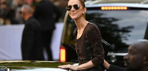 Céline Dion klettert barfuß auf ein Auto und singt und tanzt mit ihren Fans