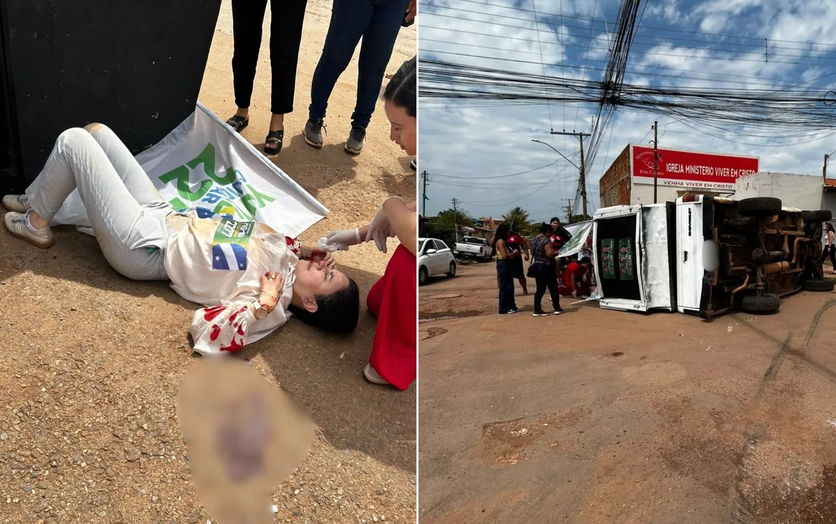Candidata a deputada federal fratura o rosto ao cair de trio elétrico que tombou em Goiás