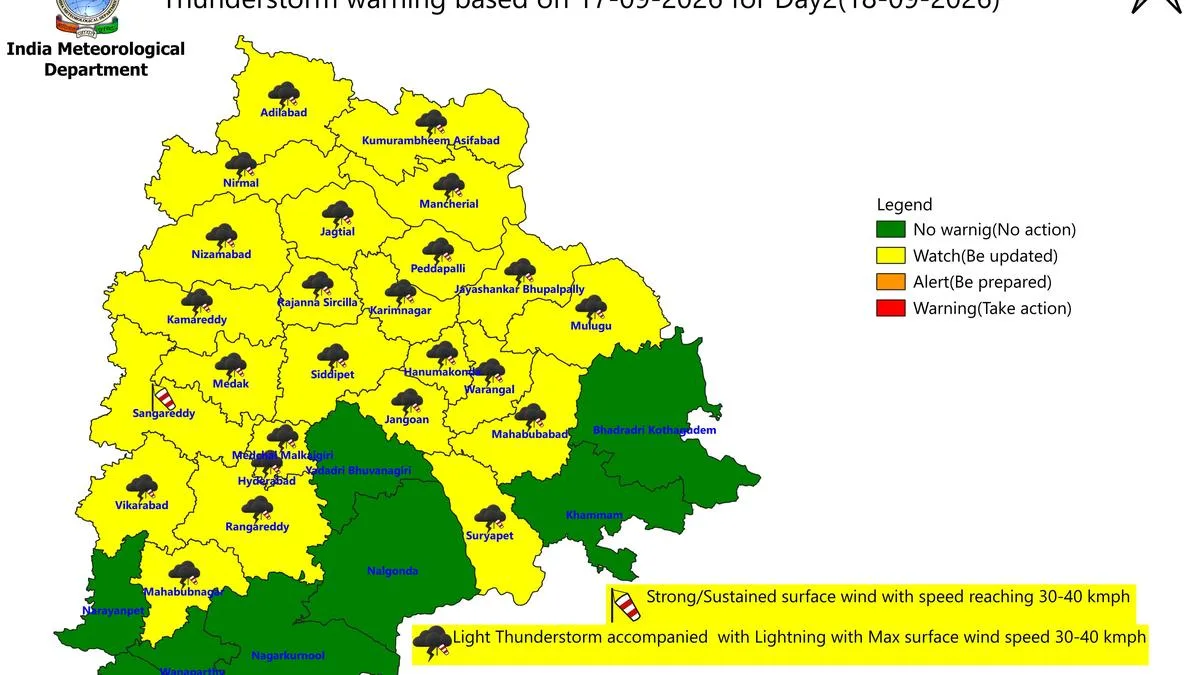 Thunderstorm forecast in 25 Telangana districts on September 18