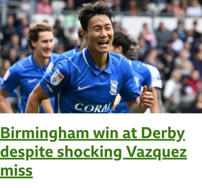 BBC도 '대서특필'...교체 투입→시즌 첫 골이 결승골 백승호가 해냈다! 버밍엄 2-1 역전승